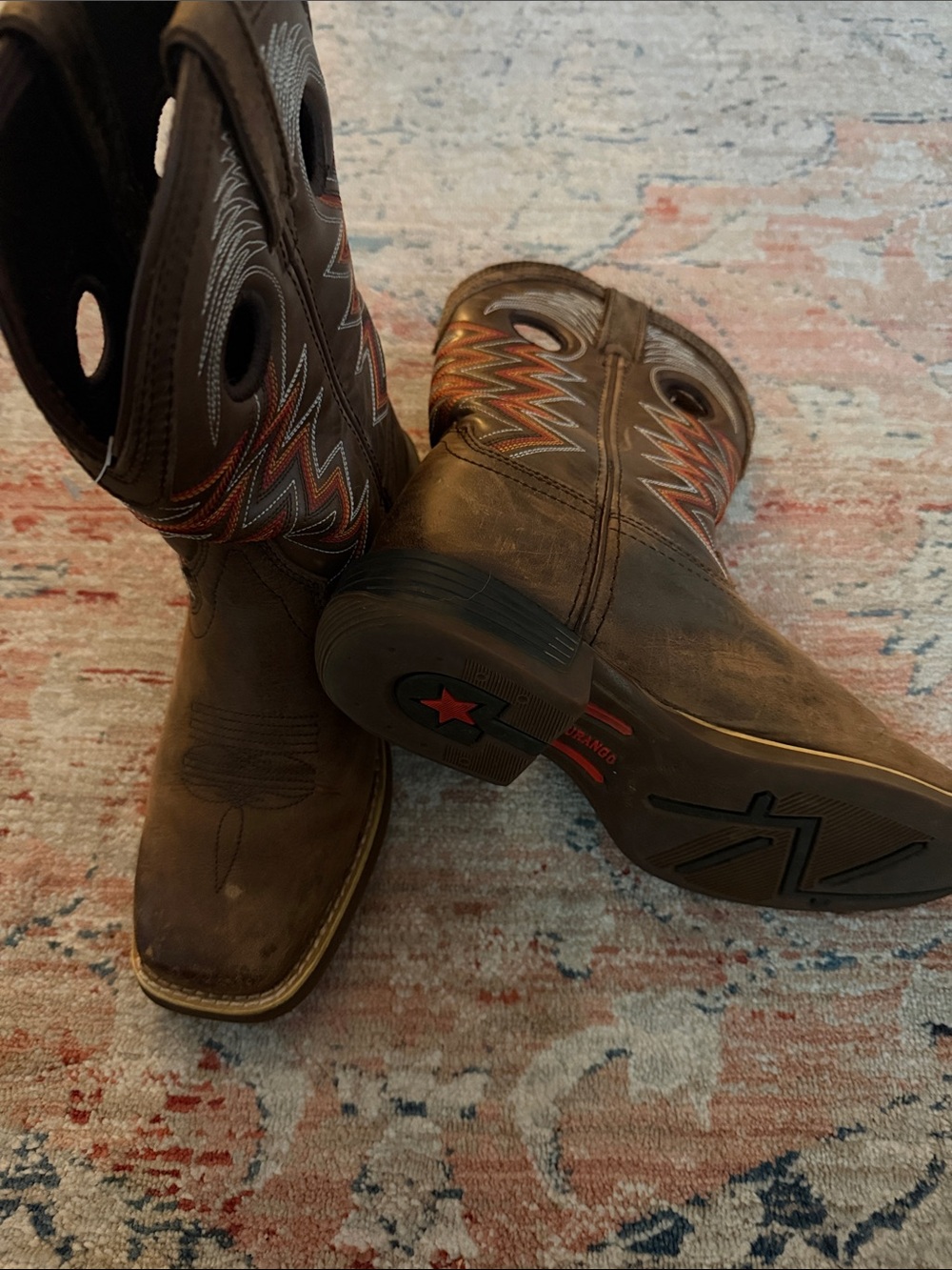 Kids Brown Cowboy Boots with Red Stitching
